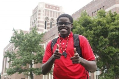 Donte Walters, pictured here on a recent afternoon in front of Wyandotte High School. (Photo: Matt McClelland/KCPT)