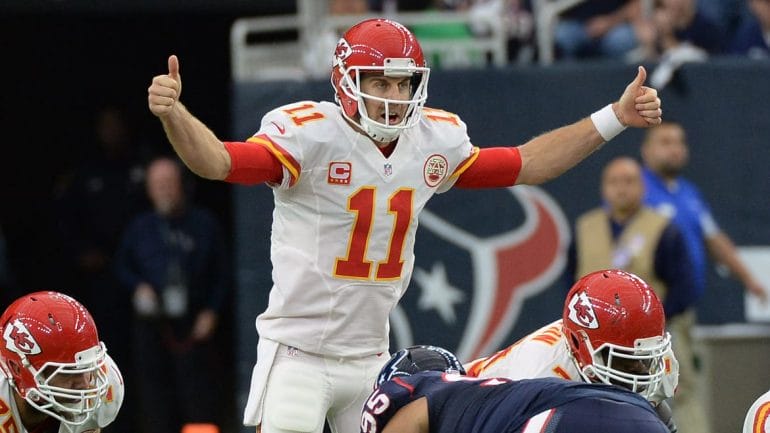 Kansas City Chiefs quarterback Alex Smith (11) calls a play during the first half of the NFL wild-card win against the Houston Texans last Saturday. (Photo: George Bridges | AP)