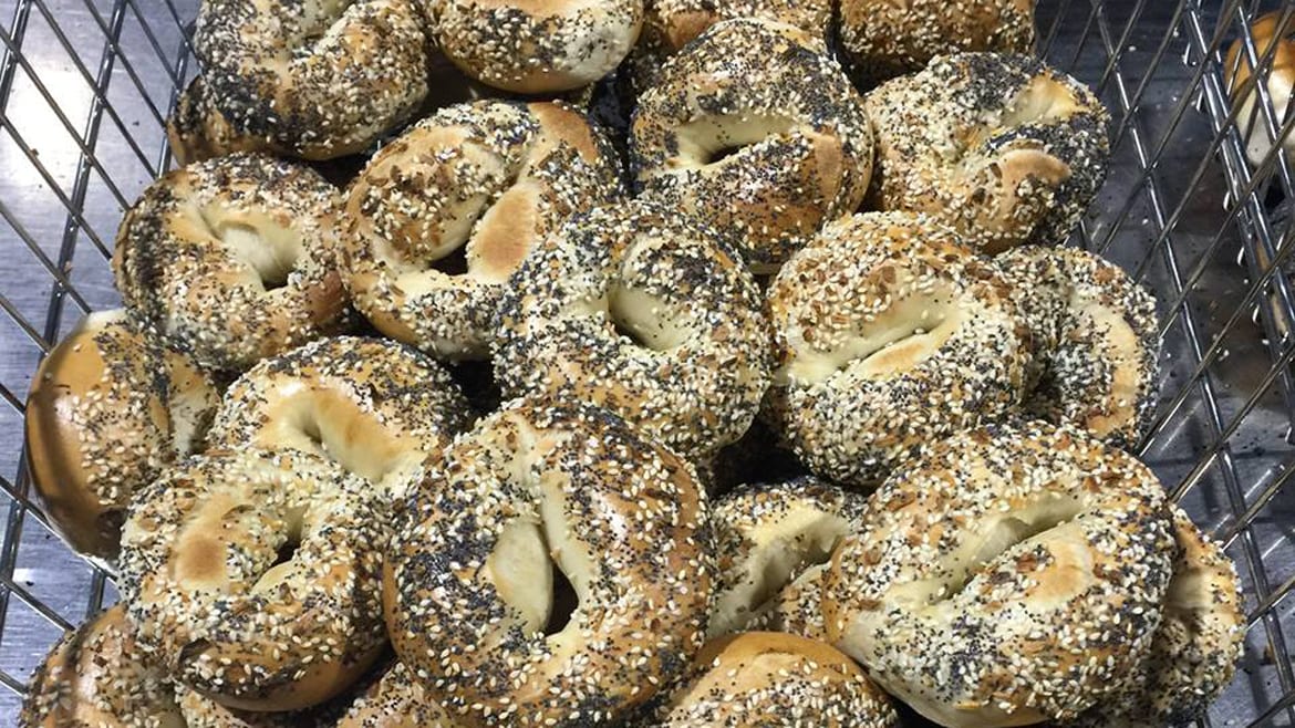 Everything bagels from Meshuggah Bagels