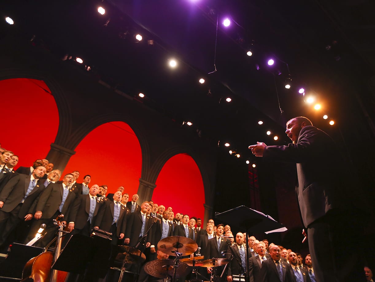 The Heartland Men's Chorus rehearsed on Thursday, December 3rd at The Folly Theater for their Holiday Concert. (Photo: Jim Barcus)