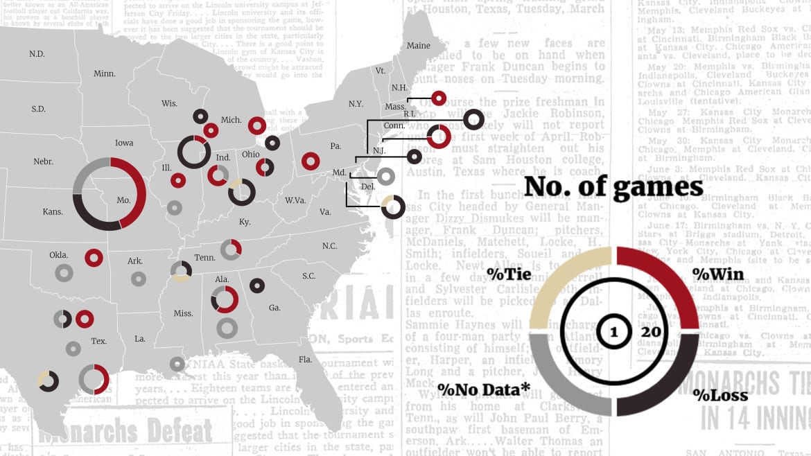 A map showing Jacki Robinson's year with the Monarchs