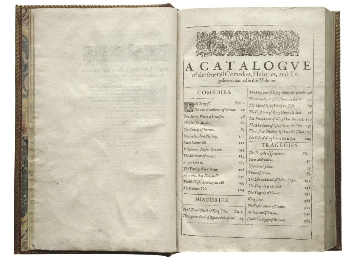 Shakespeare First Folio, 1623. Courtesy of Folger Shakespeare Library