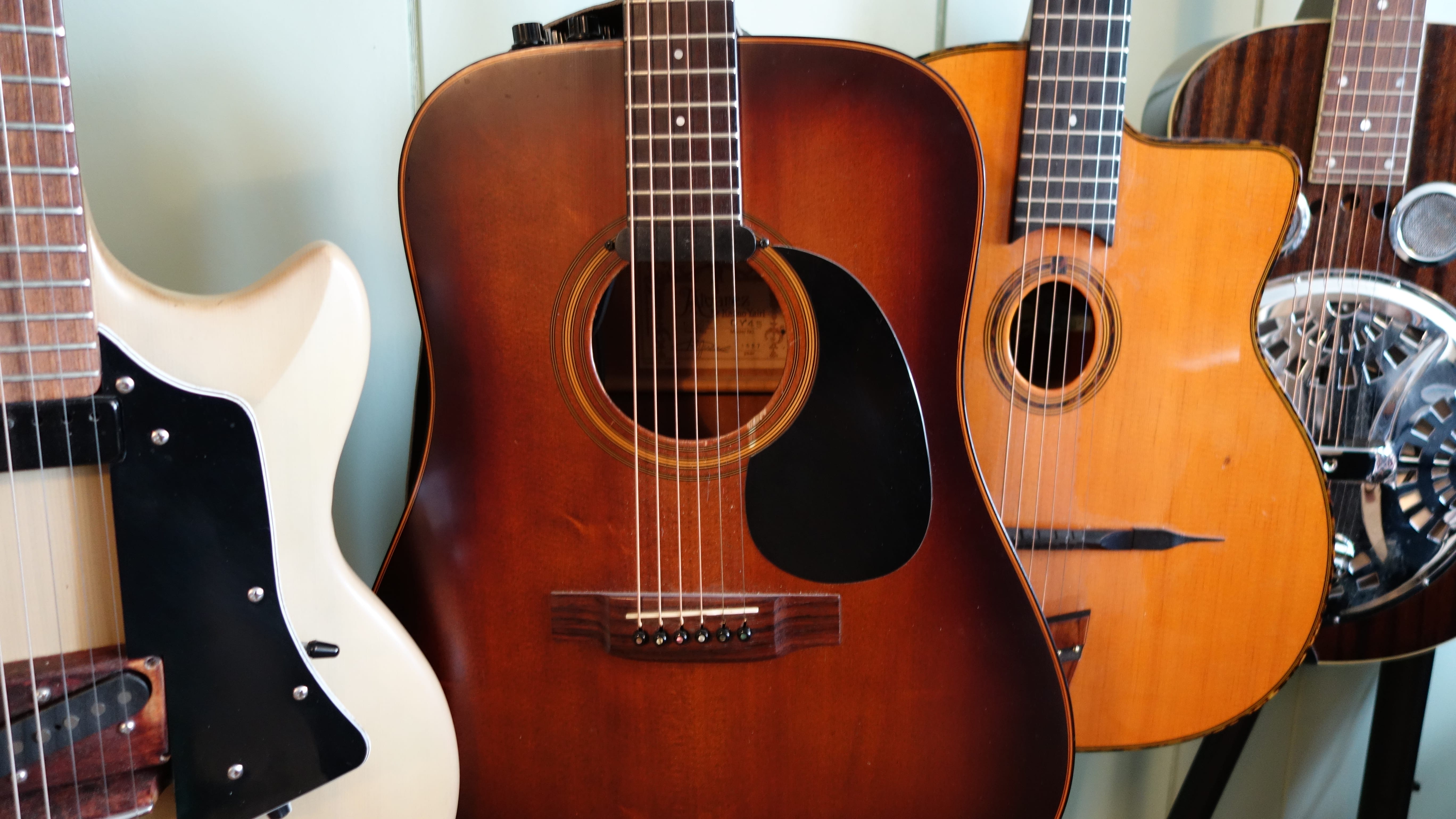 Dave Wendler's collection includes both his own custom-made guitars and guitars he has purchased and modified in his shop. (Photo: Dan Calderon)