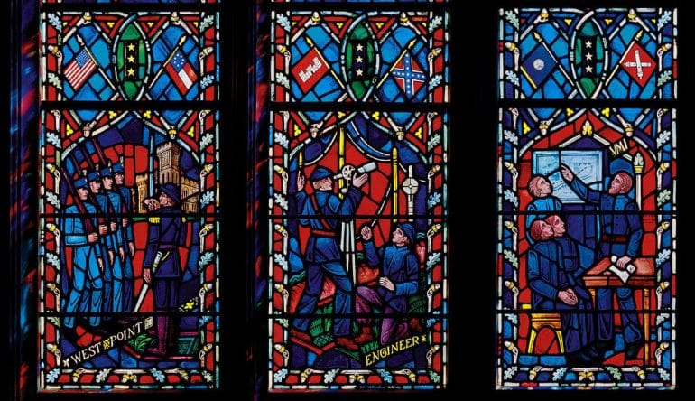 Stained glass windows with Confederate Flags