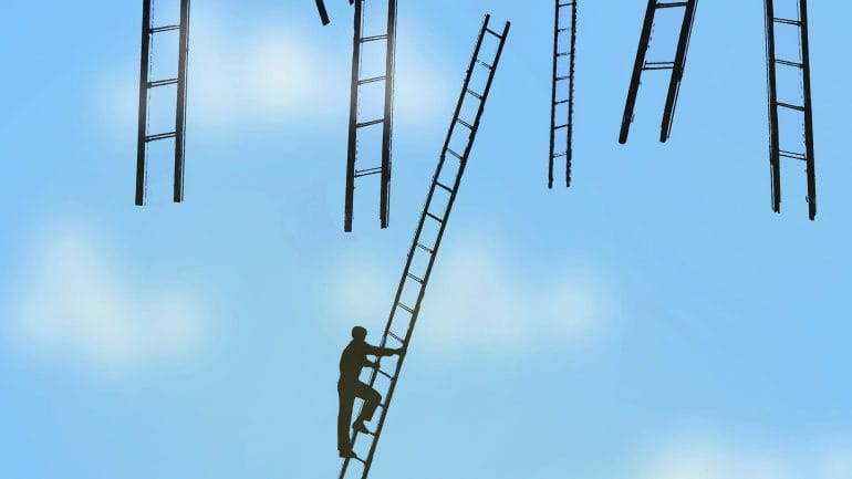 Illustration of man on ladder