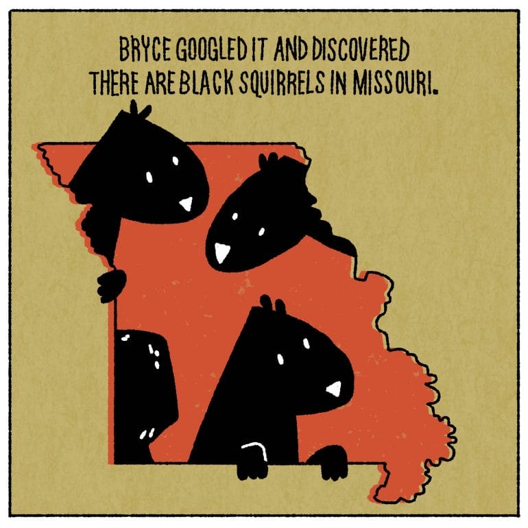 Bryce Googled it and discovered there are black squirrels in Missouri. 