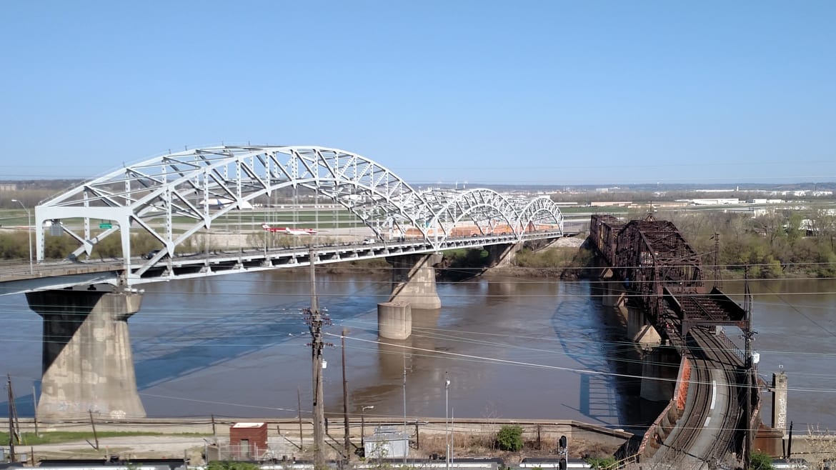 Looking from downtown Kansas City toward the Buck O’Niel and Second Hannibal bridges. (Mike McGraw | Flatland)