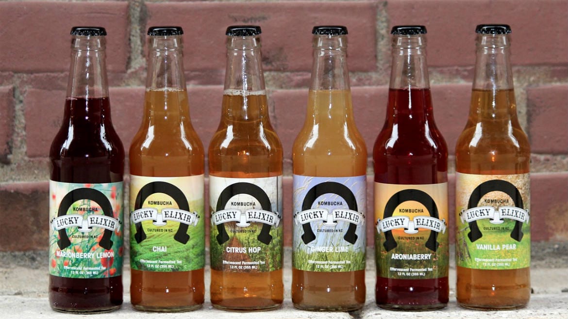 bottles of Lucky Elixir kombucha