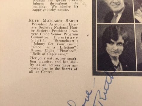 Ruth Barth in the 1930 yearbook from Central High School in Kansas City.