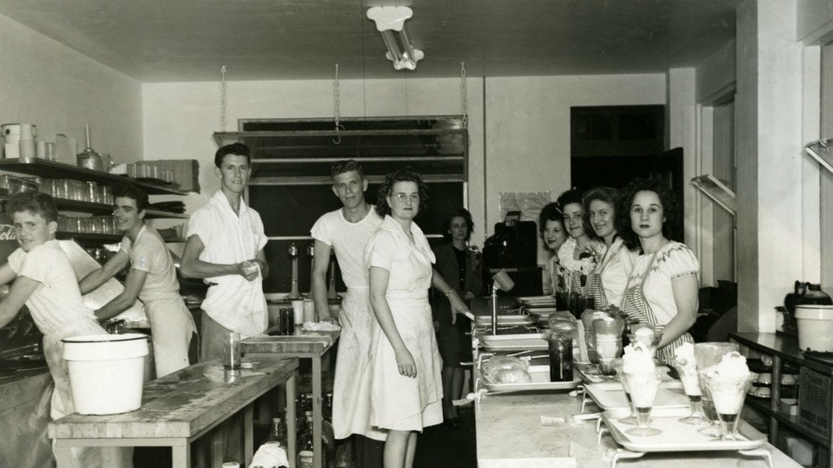 The kitchen staff at an Allen's Drive-In.