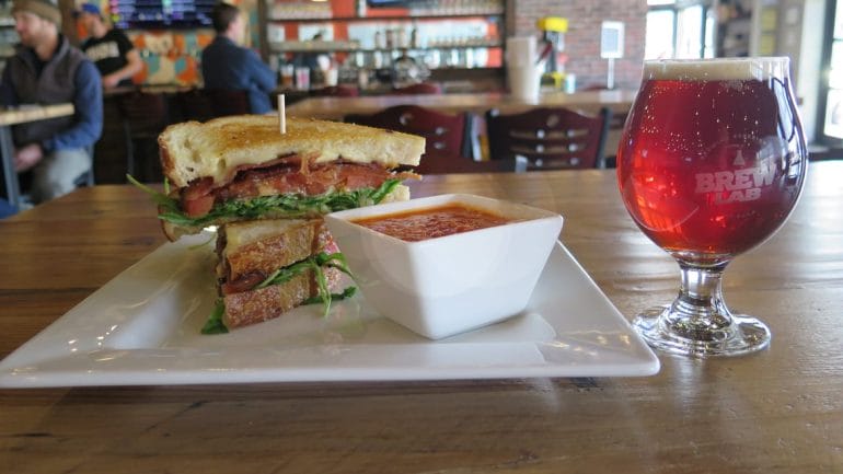 Brew Lab's BLT, tomato soup, and Rosemary Saison