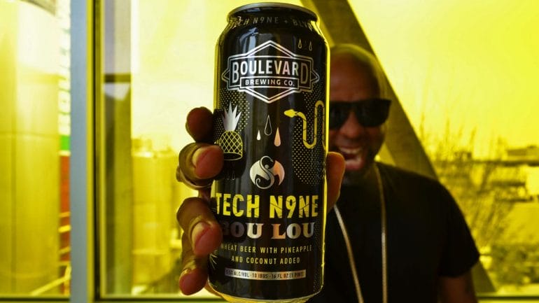 Tech N9ne’s song “Caribou Lou” inspired Bou Lou, Boulevard’s Unfiltered Wheat Beer with added flavors of pineapple and coconut.