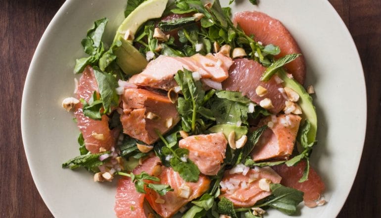This recipe for salmon, avocado, grapefruit and watercress salad