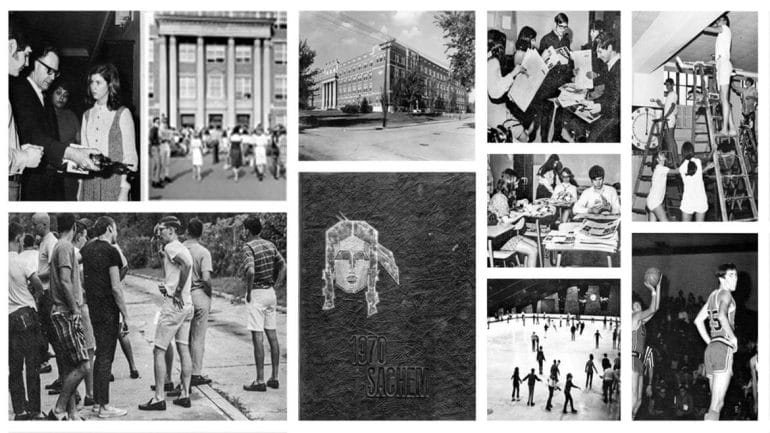 A collage of black and white photos from Southwest High School, circa 1970.