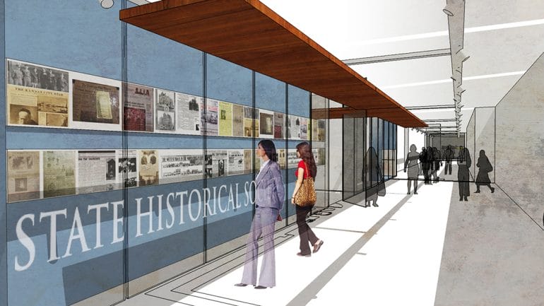 rendering of corridor gallery in new kansas city research center