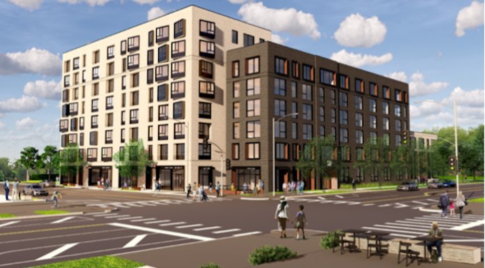 This eight-story building is proposed for the southwest corner of Armour and Troost.