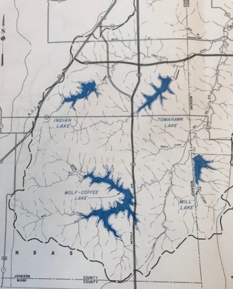map showing proposed lakes in Johnson County, KS