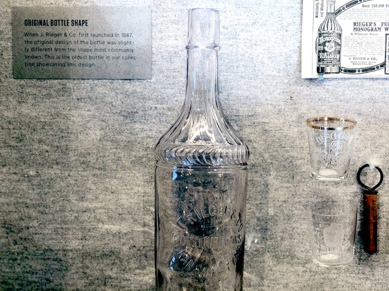 Original bottle for J. Rieger's whiskey in the 1900s