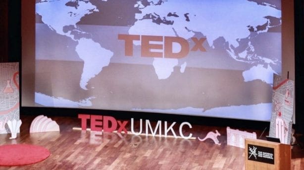 The TEDxUMKC empty stage. 