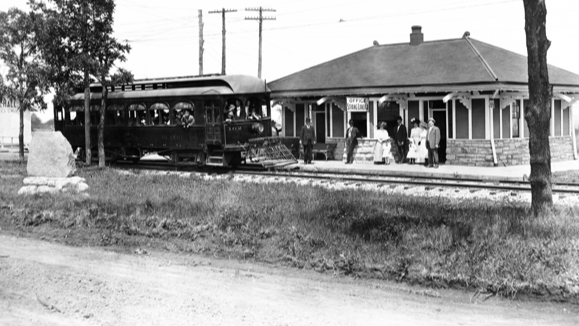 From this small depot in what is now Overland Park, railroad entrepreneur William Strang, Jr. operated the interurban line which carried curious Kansas City residents out to Johnson County, Kansas.