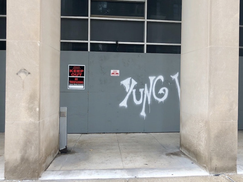 Graffiti at the Board of Education building.