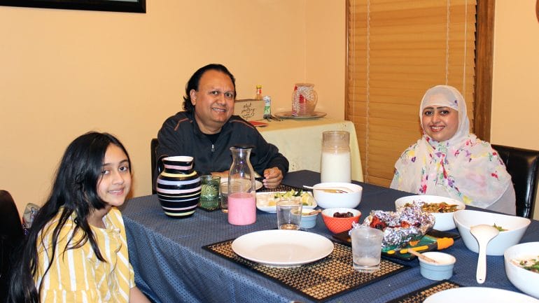 Haider family during iftar