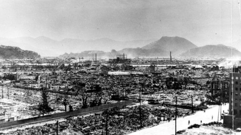 The devastation of Hiroshima following the atomic bomb.