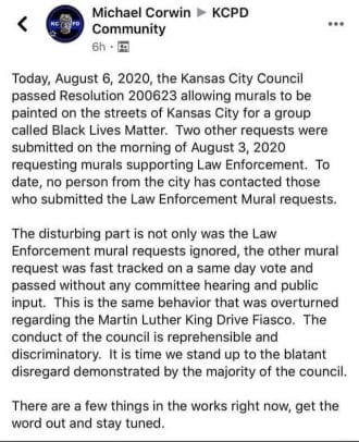 KCPD police officer reaction to BLM mural project