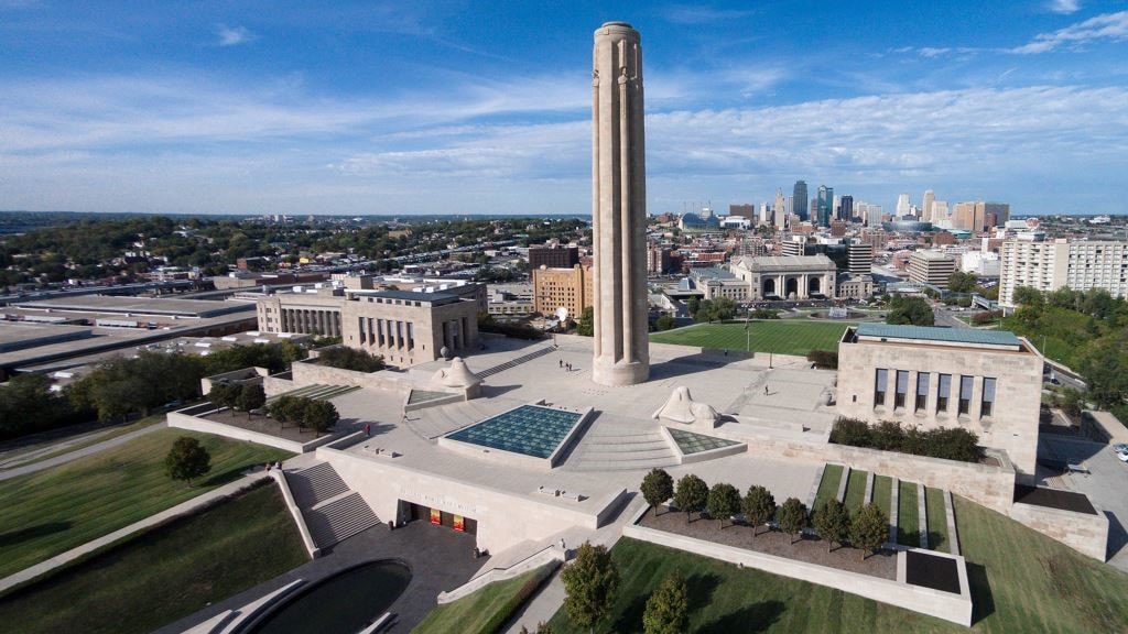 An aerial view of the National World War I Museum and Memorial in Kansas City.