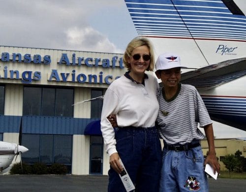 Michele Stauffer before taking off for an Angel Flight with a boy from Mexico who was born blind.
