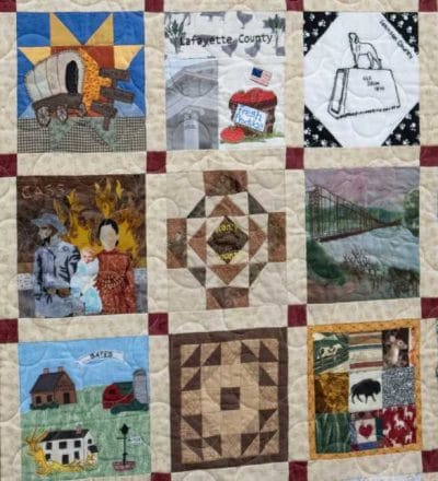 Blocks of the Missouri Bicentennial Quilt are arranged geographically.