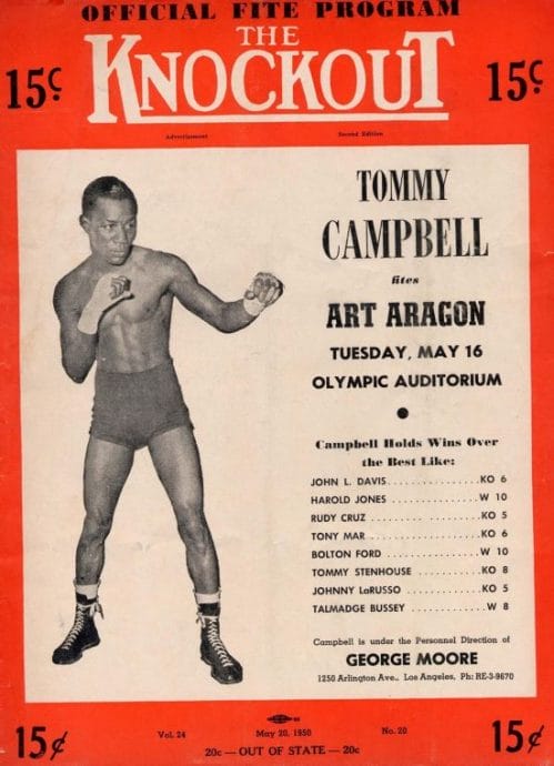 In 1956 Kansas City, Kan. fighter Tommy Campbell testified that he, on orders from a Los Angeles fight promoter, had taken a dive in a 1950 fight against “Golden Boy” Art Aragon. Campbell later said that, despite his successful amateur and professional boxing career, he had “ended up with nothing.”