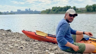 Long-distance kayaker Graham Jordison is paddling the length of the 2,341-mile Missouri River. His effort is designed to draw attention to coal plants in operation along the river.