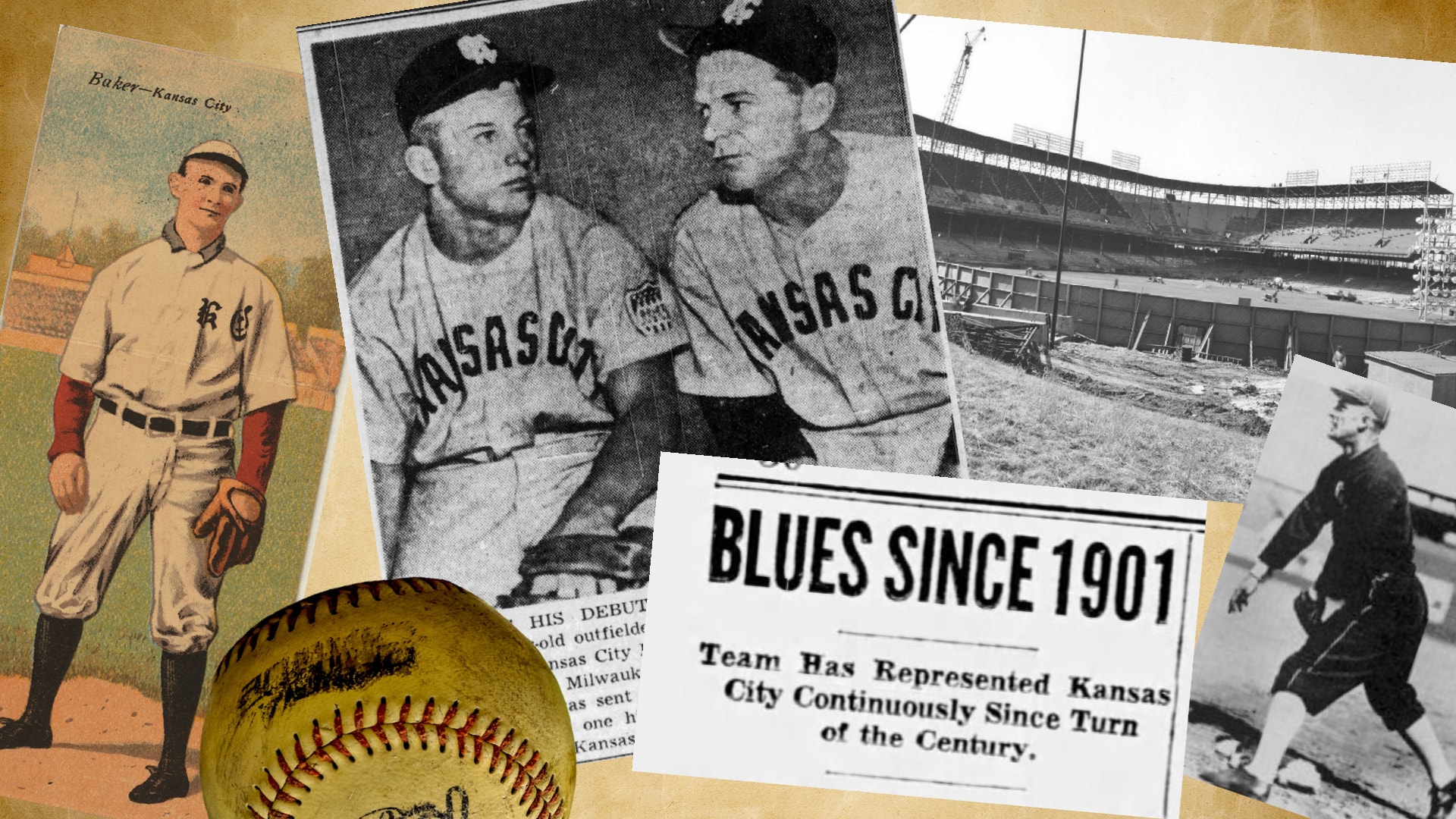 A collage featuring images of the Kansas City Blues baseball team members.