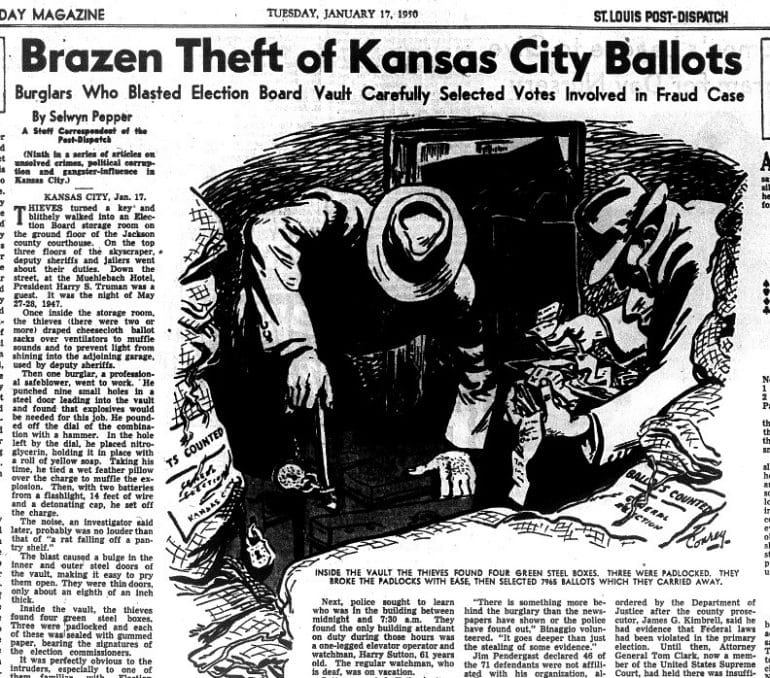 Coverage of the Kansas City ballot theft case appeared in the St. Louis Post-Dispatch.