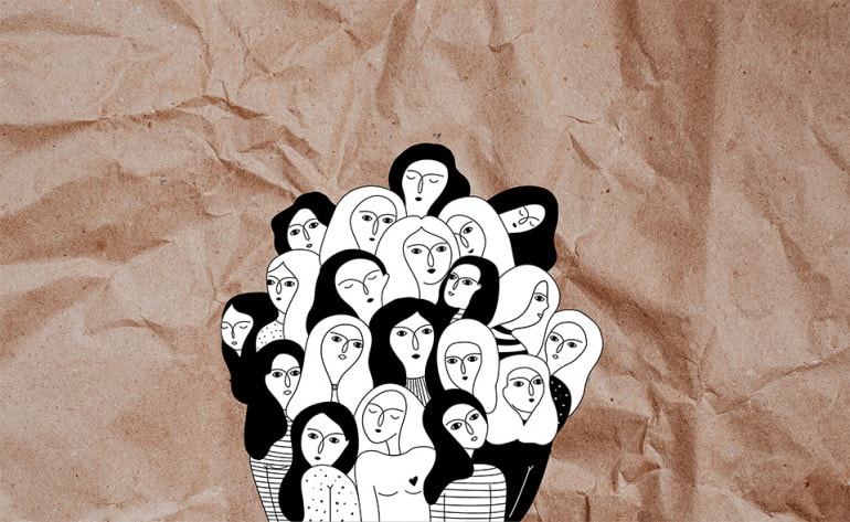 An illustration of a group of people against a brown paper backdrop. This accompanies a story on understanding and demystifying critical race theory and how learning is a unifier for the community.