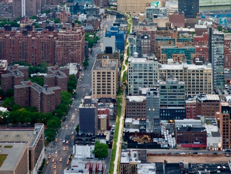 The 1.5-mile High Line linear park in New York City (middle) was built on a former elevated train line.