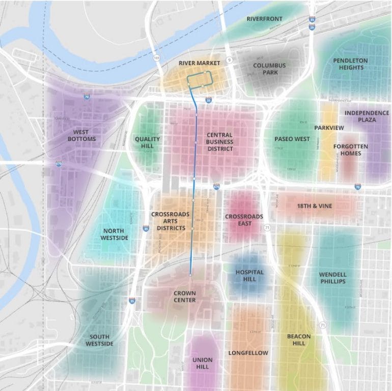 The Imagine Downtown KC strategic plan encompasses neighborhoods surrounding the downtown core.