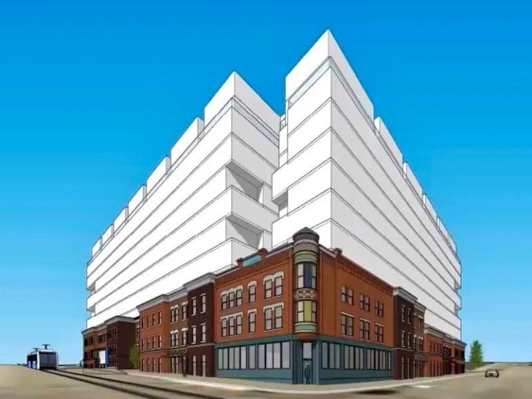 A development concept suggested by 31 Main would recreate the Victorian facade of the buildings at 31st and Main as part of a 12-story apartment project.