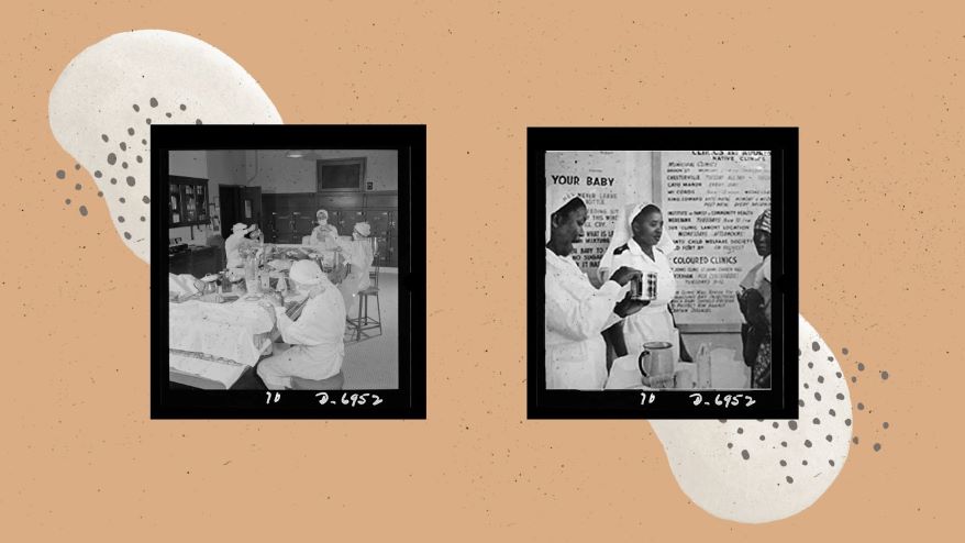 Separate photos of white and Black nurses.