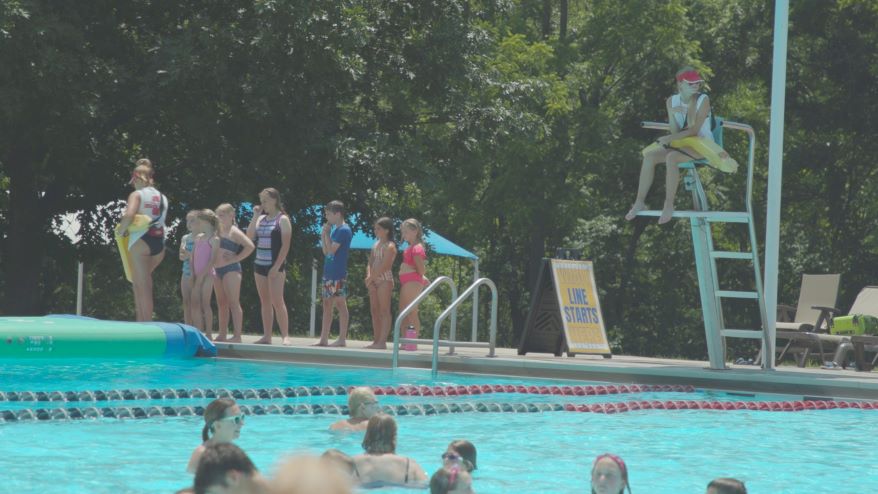 A summer scene at Tomahawk Ridge Aquatic Center in Overland Park, Kansas.