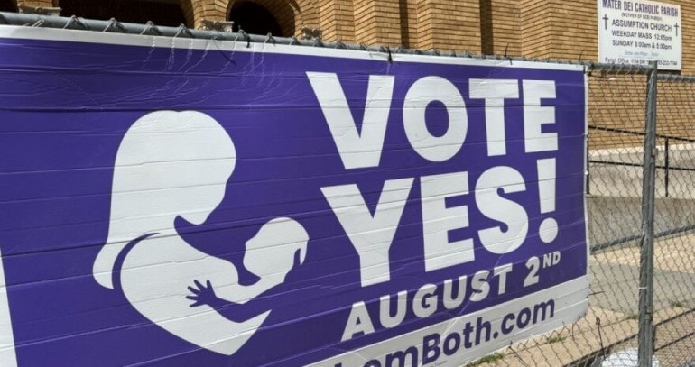 Campaign sign in favor of restricting abortion rights.