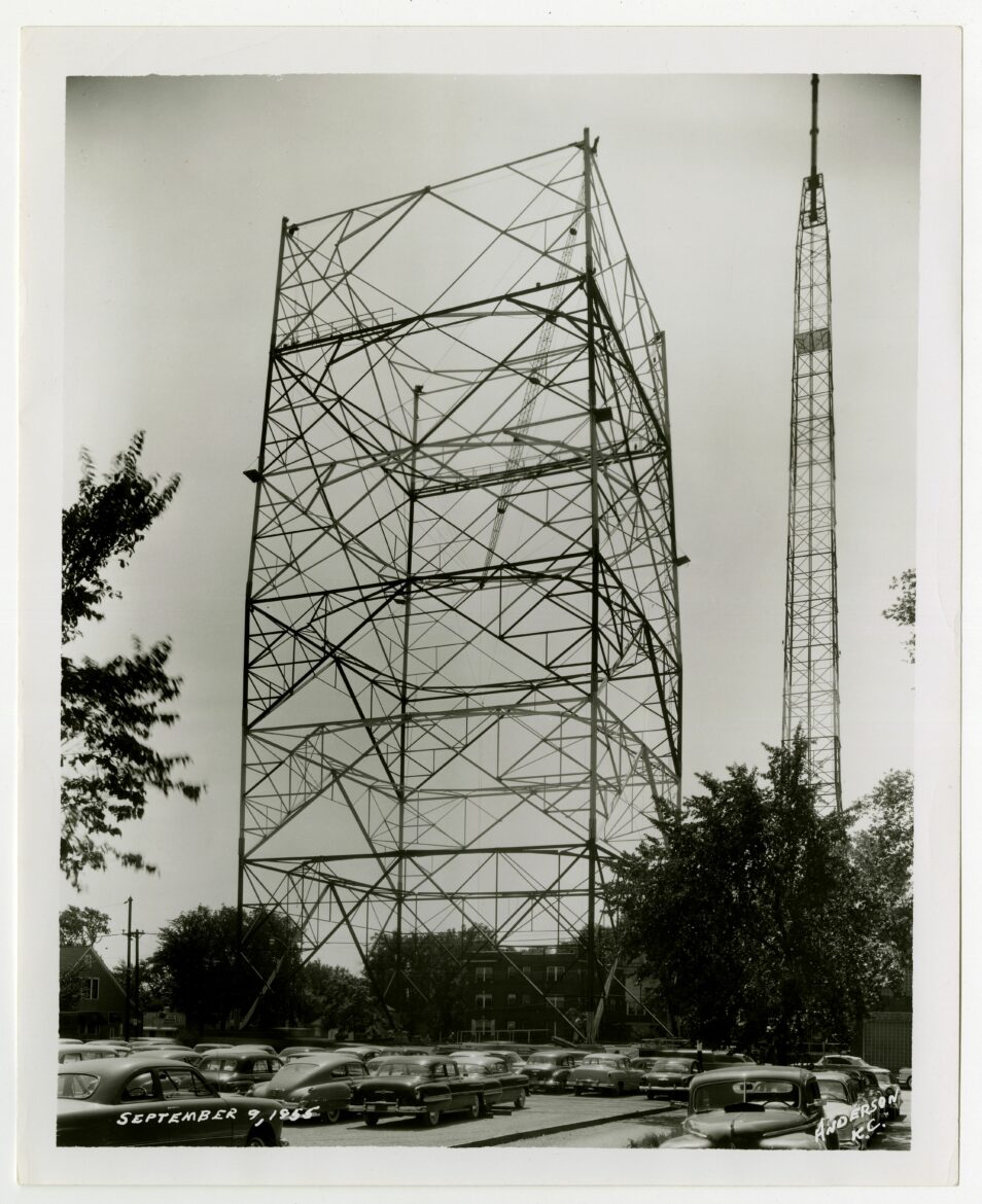 This is the KCMO-TV tower as it was being constructed. (Missouri Valley Room Special Collections | KC Library)