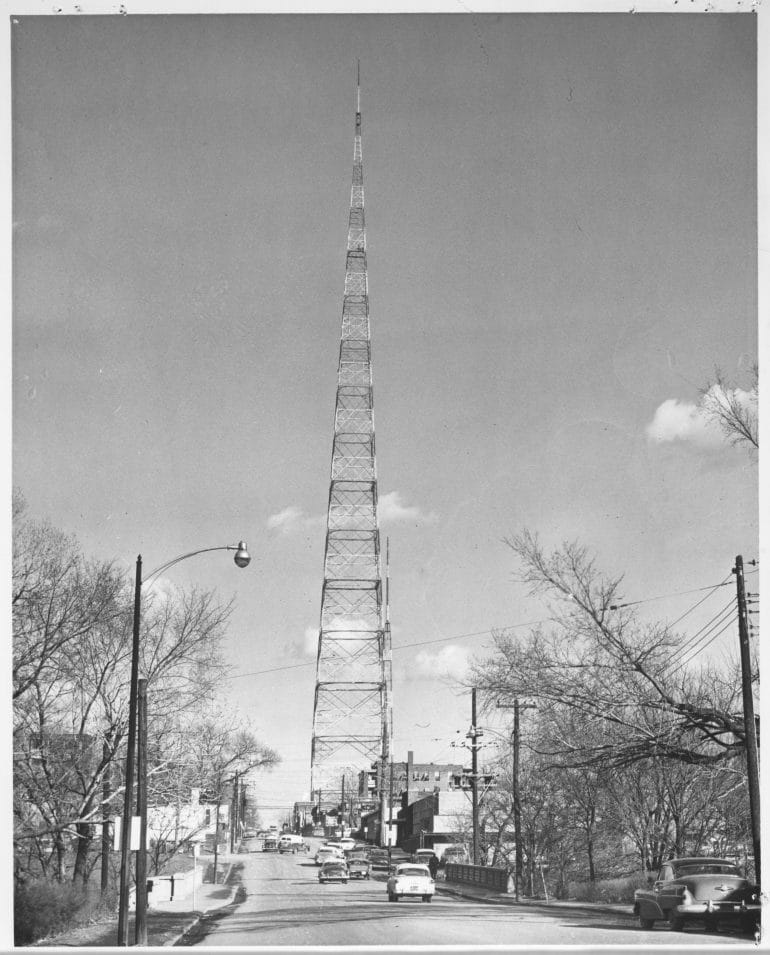 The tower as it looked after completion in 1956. (Missouri Valley Special Collections | KC Public Library)