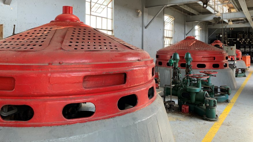 Turbines inside the Bowersock hydroelectric plant.
