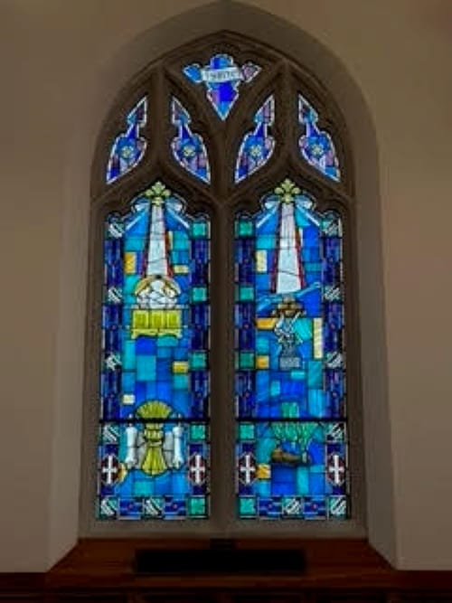 A stained glass window at Central United Methodist Church.