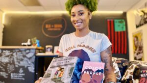 Cori Smith is the owner of BLK + BRWN, a bookstore that elevates and amplifies authors of color. (Photo by Vicky Diaz-Camacho)