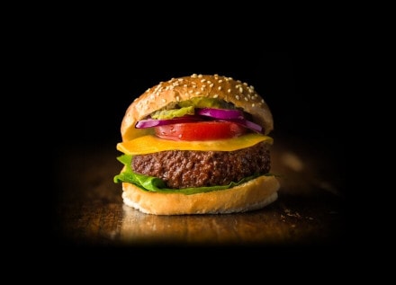Cultivated meat, like this cheeseburger, is grown in a lab from animal cells and requires no slaughter. When produced at a commercial scale, cultivated meat uses up to 95% less land and 78% less water, according to a study commissioned by the Good Food Institute.