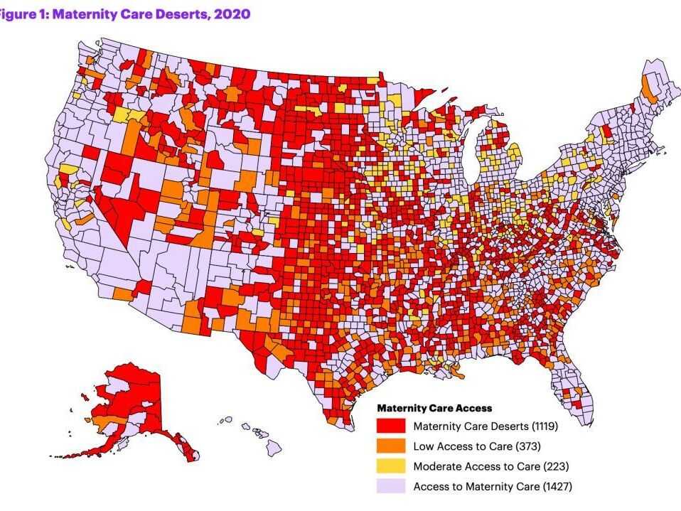 March of Dimes maternity care deserts map.