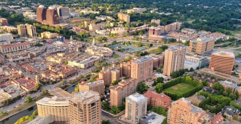 An aerial view of the Country Club Plaza.
